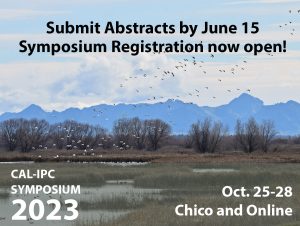 Marsh landscape at dusk with blue mountains and flying geese. Text overlay Submit Abstracts by June 15 Registration now open!