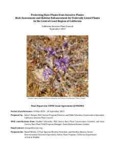 Report cover with a picture of the Camatta Canyon amole, small purple flower with a bee on it